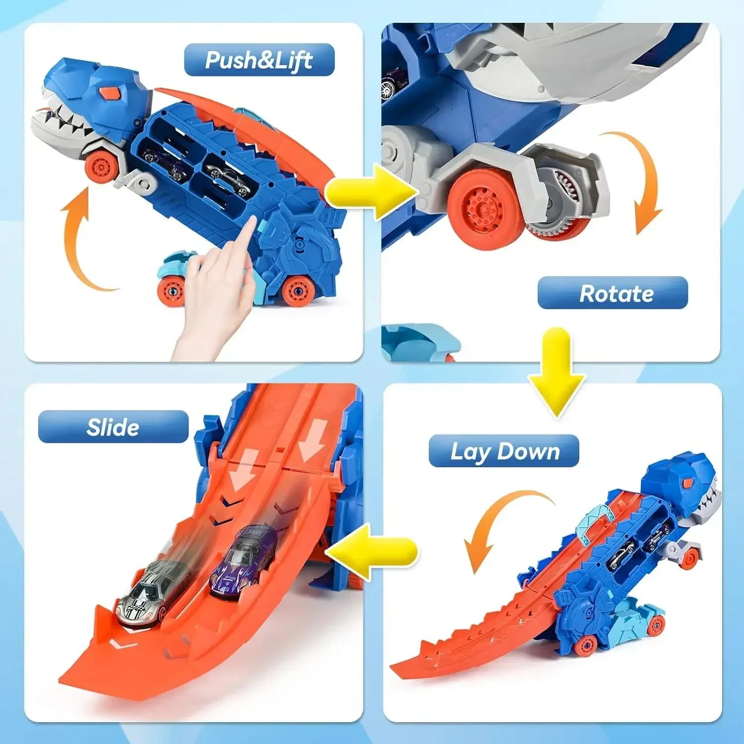 Dinosaur Truck Race Track Set - 4 Transforming Cars 3