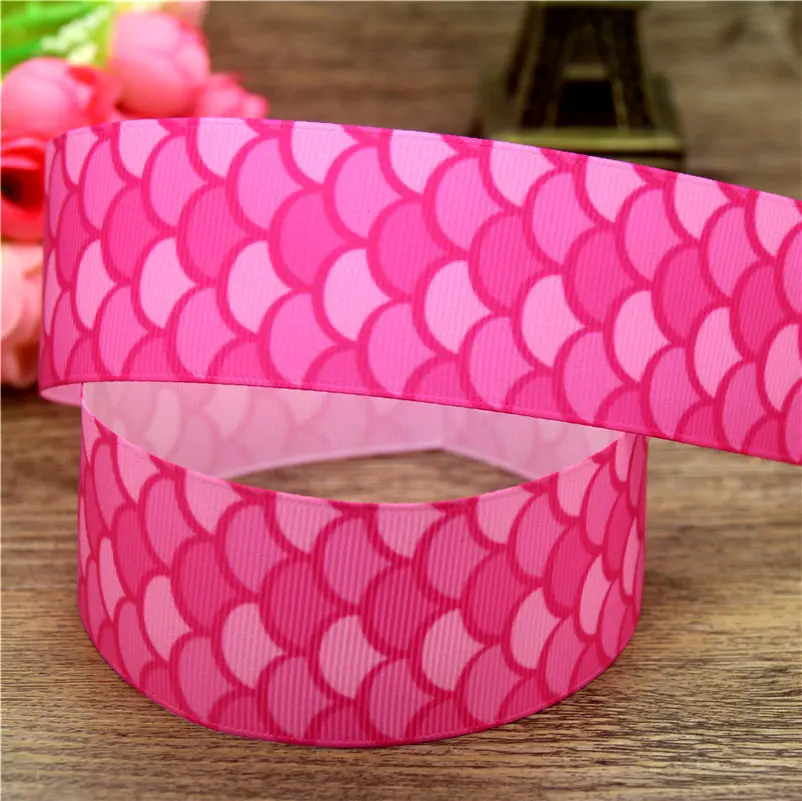 DHK 1.5\'\' 5yards Mermaid Fish Scale Printed Grosgrain Ribbon Accessory Hairbow Headwear Decoration DIY Wholesale 38mm C1581