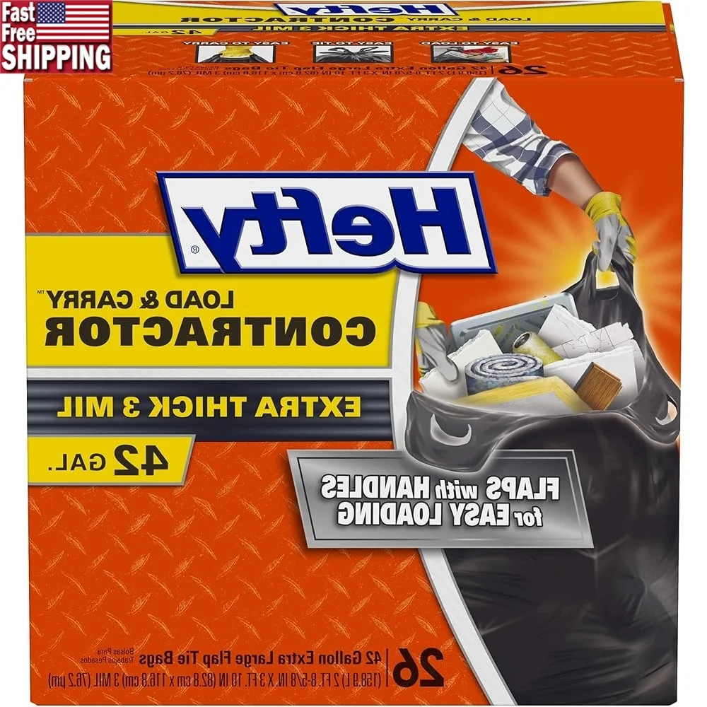 

Сверхмощные мешки для мусора для подрядчика, 42 галлона, 26 шт., удлиненные стяжные клапаны для переноски, промышленная прочность, толстый пластик, без запаха