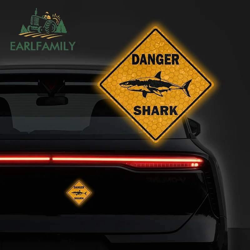 EARLFAMILY Reflective Warning Car Sticker Decal Car Bike Vinyl Motorcycle Danger Sign Shark Area Surf Bumper Decor Accessories