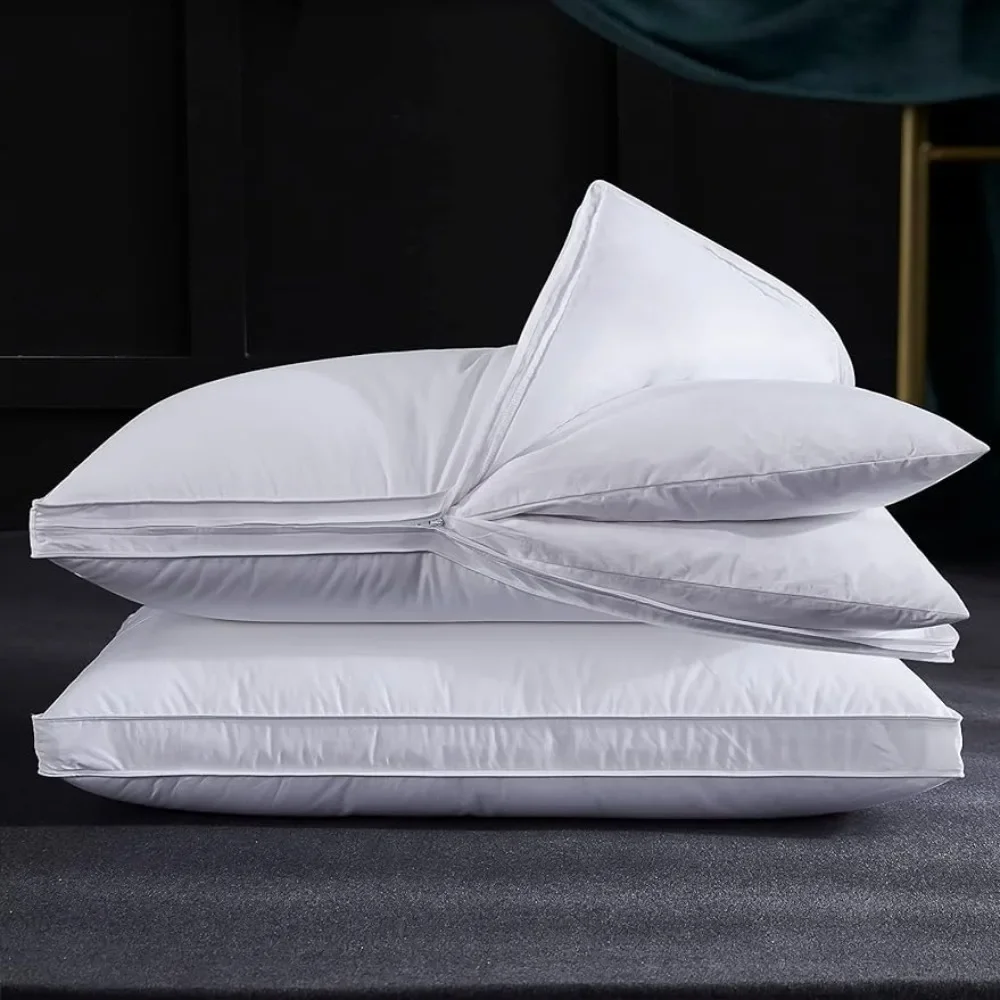 Adjustable Layer Goose Feather Pillow,Assembled Bed Pillow(2 in 1),100% Soft Cotton Cover,