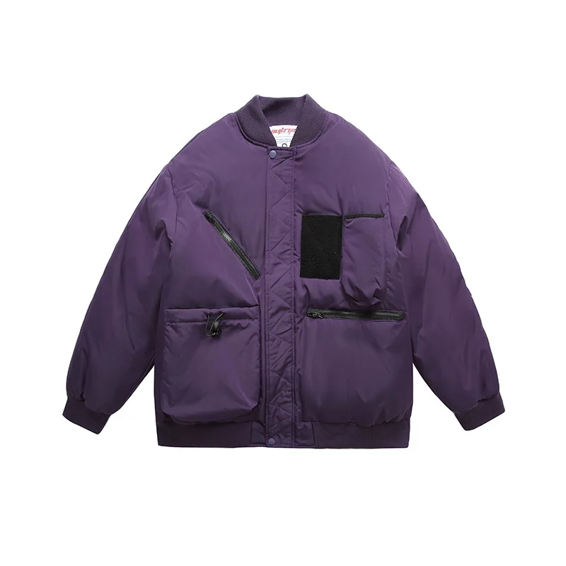 

Retro Japanese Sle Winter Cotton Jaet Zipper ket Decorated Stand Collar Men's Faion Brand Magic Tape Cotton Coat