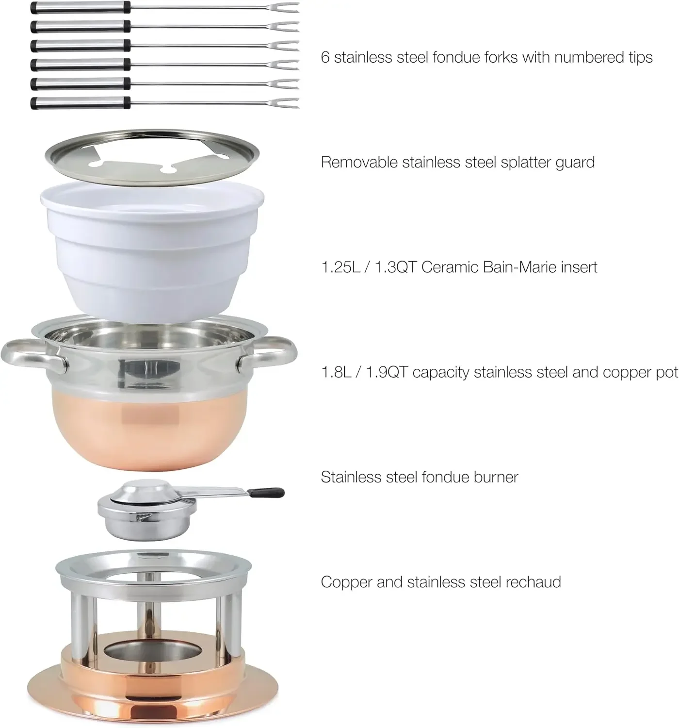 Lausanne 11 Piece Copper Plated Fondue Set