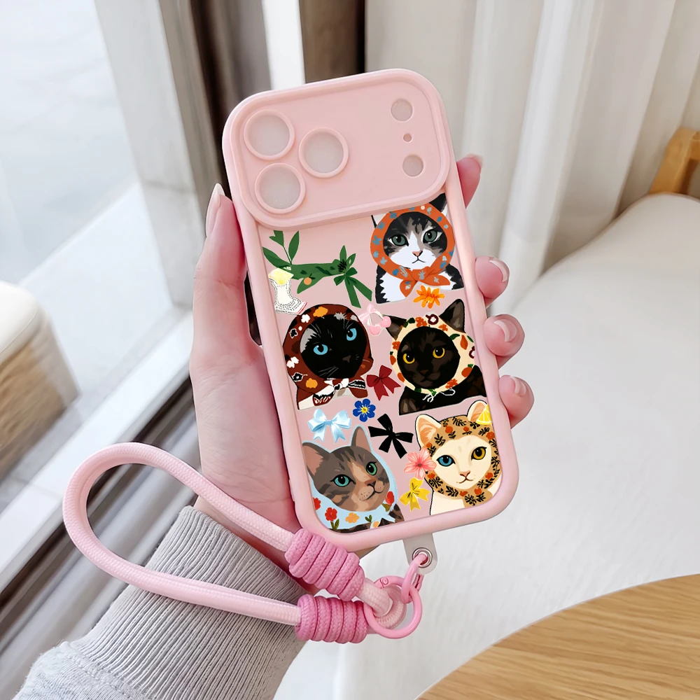 Handyhülle für Samsung Galaxy Note 20 S25 S26 Plus S24 S23 FE S25 S24 Ultra A55 A56 5G Lustiges Kopftuch Katzen-Lanyard Silikonhülle – Detail 1
