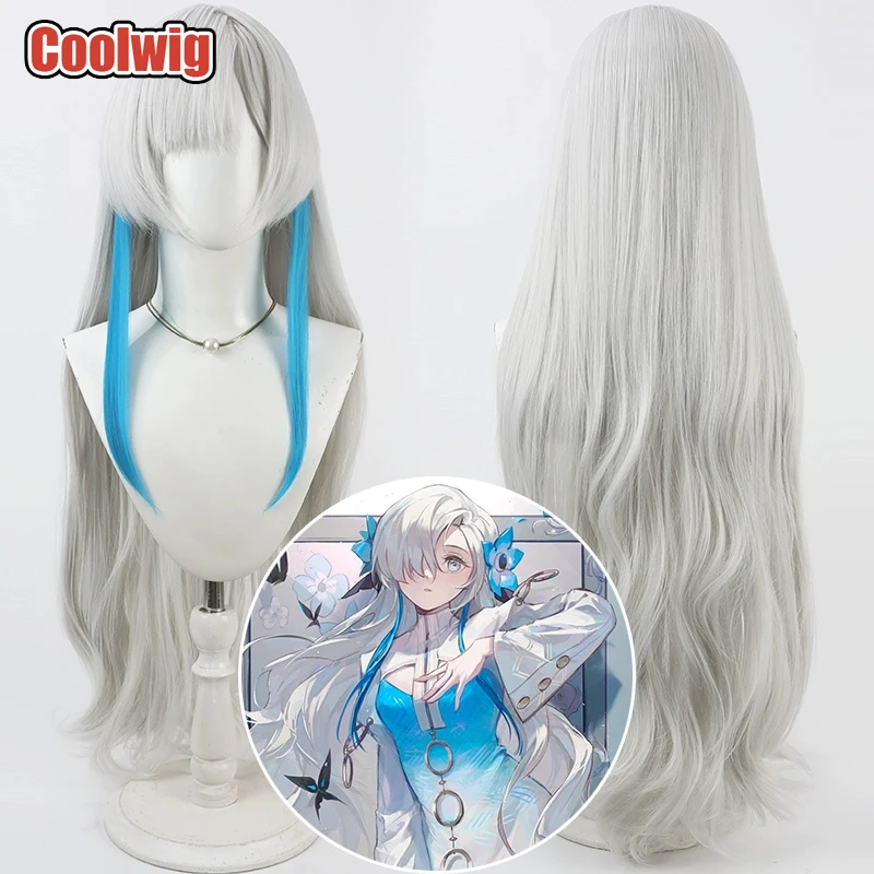 

Coolwig Synthetic Hair Isekaijoucho Cosplay Wigs Virtual YouTuber 100cm Long Wavy Silver White Mixed Blue Wig Heat Resistant