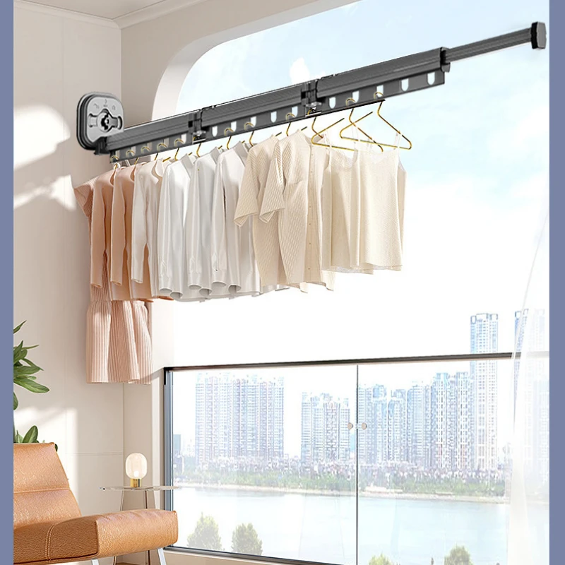 Aluminum Retractable Clothes Drying Rack Wall-Mounted Space-Saving Folding Hanger No-Punch Invisible Clothes Drying