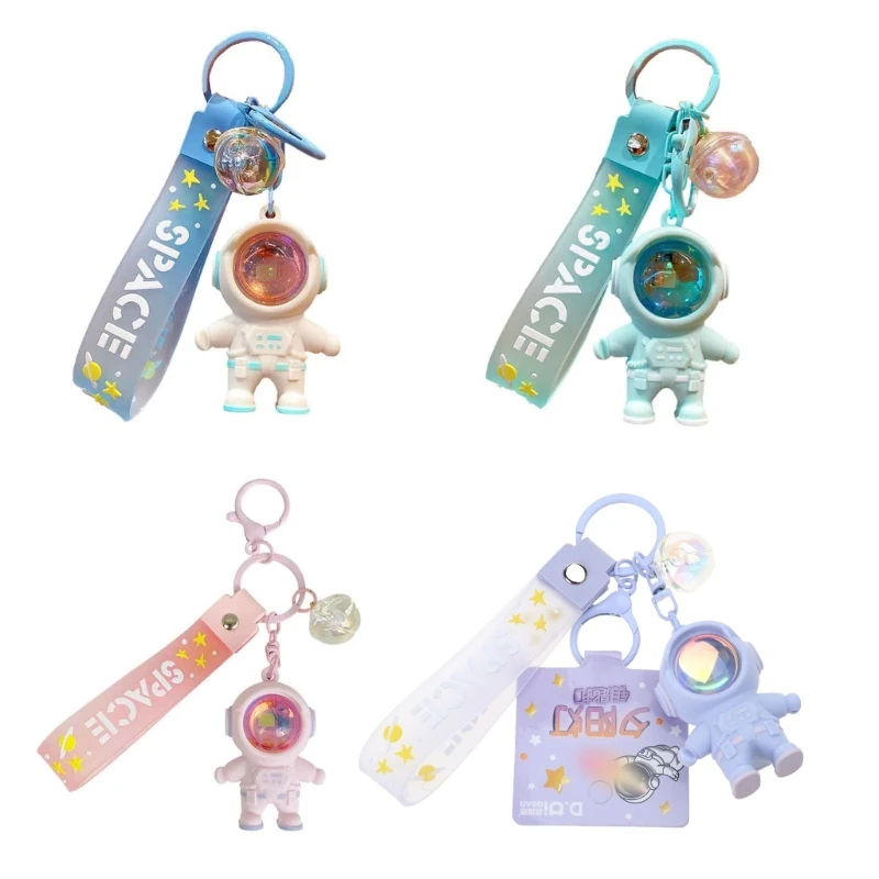 Spaceman Charm Keyring Sunset Lamp Pendant Keychain with Letter Wristband