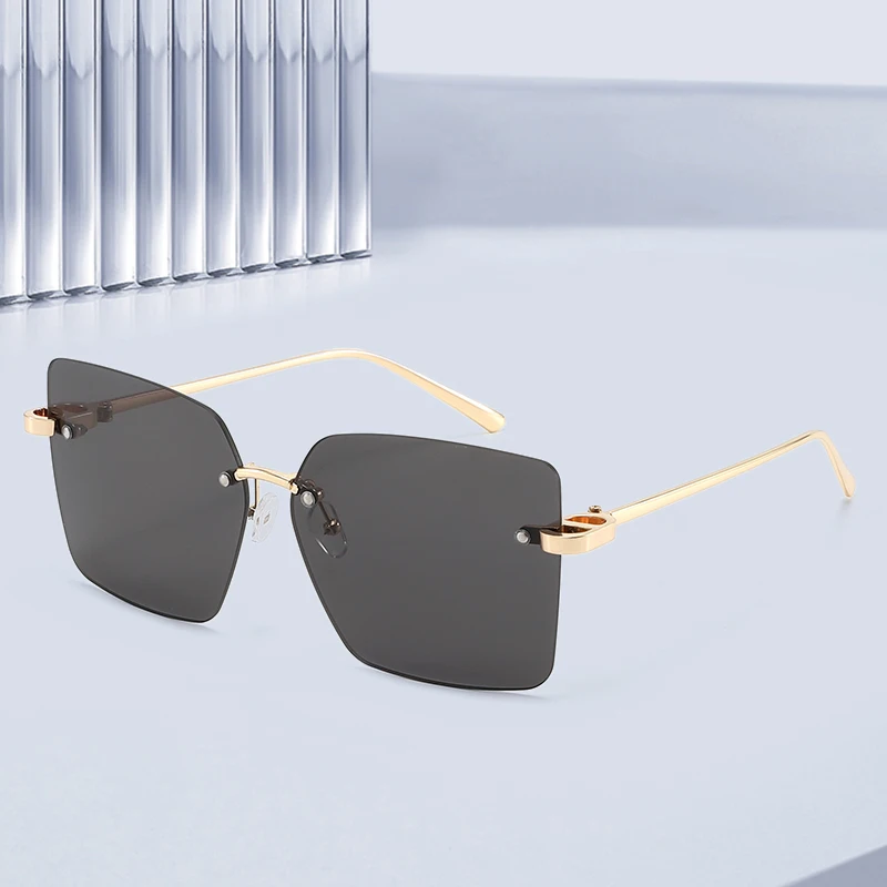 Frameless Square Large-Frame Sunglasses, Metal Thin Frame Gradient Lens Sunglasses, Trendy Glasses Same Style as Internet Celebrities