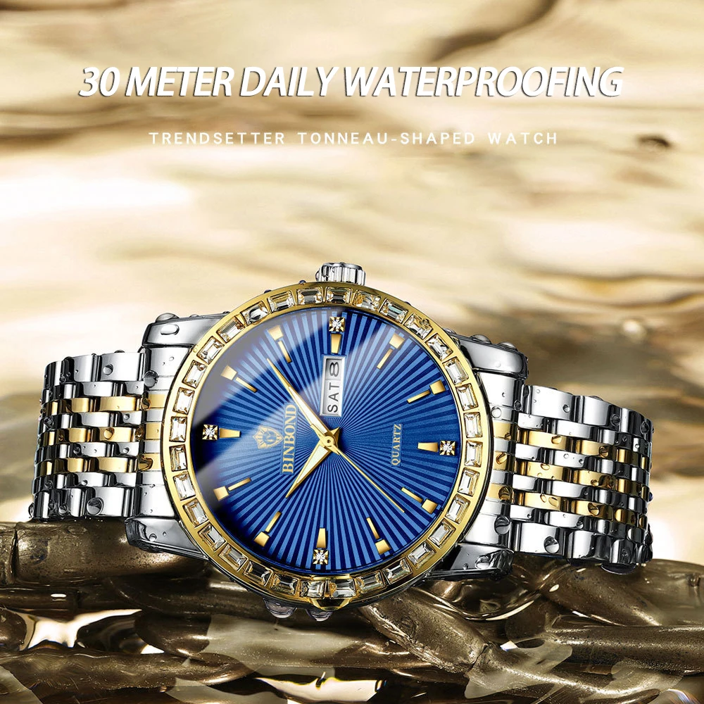 UTHAI CQ343 Relógio masculino da moda com incrustação de diamantes, relógio de quartzo de negócios e lazer, presente de relógio de luxo leve, relógios para homem