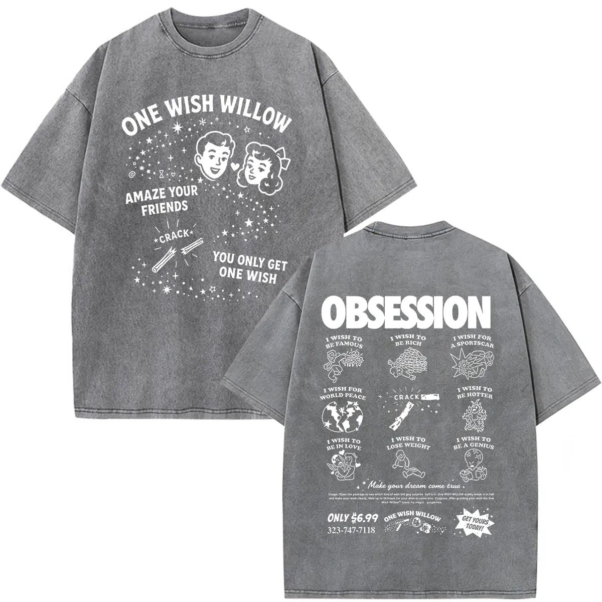 Movie Obsession One Wish Willow Vintage Washed T-Shirts für Männer und Frauen, Gothic, lässig, übergroß, kurzärmelig, O-Ausschnitt – Detail 5
