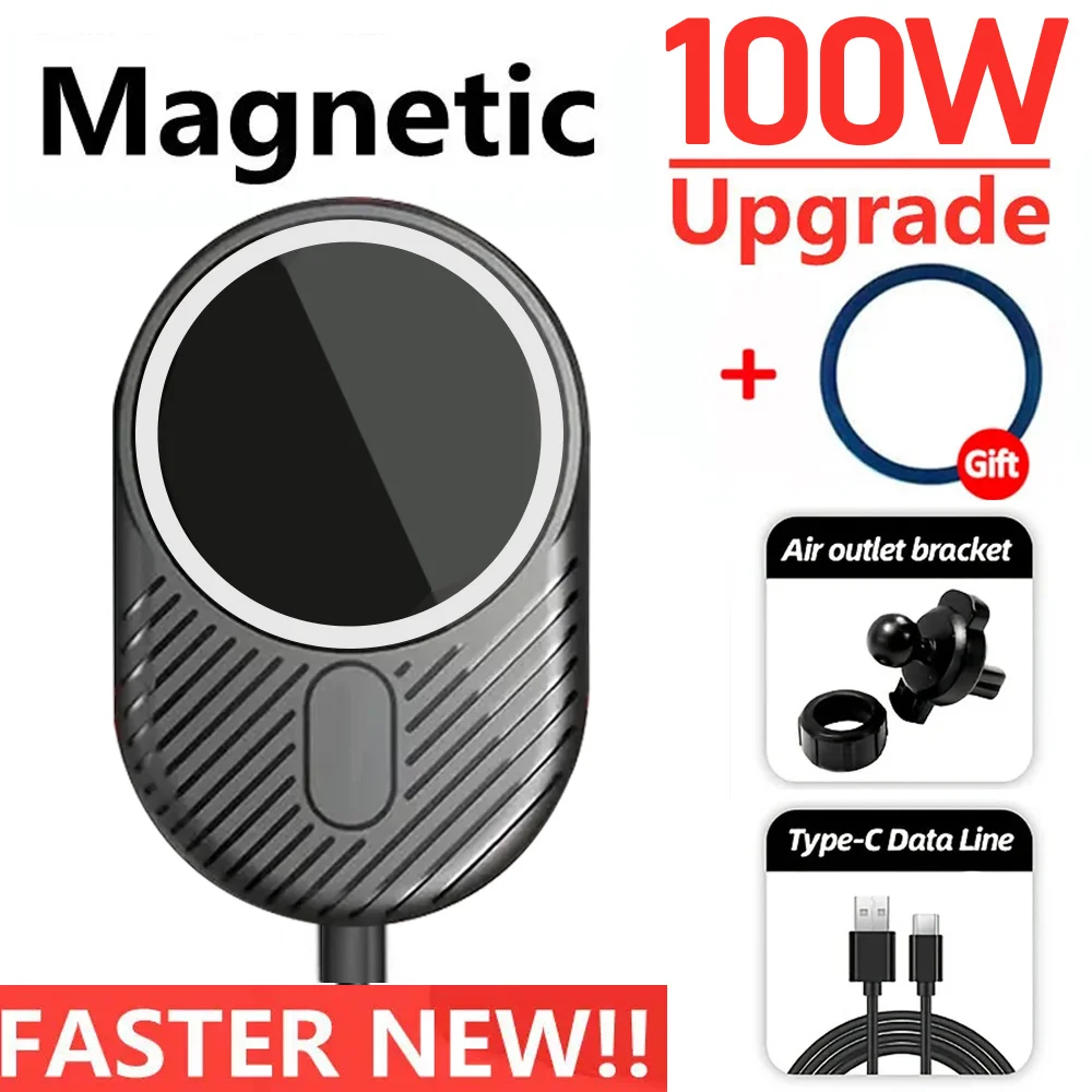 100 W magnetisches kabelloses Auto-Ladegerät für Macsafe iPhone 15 12 13 14 Pro Max Mini Air Vent Autotelefonhalter Ständer Schnelles Autoaufladen