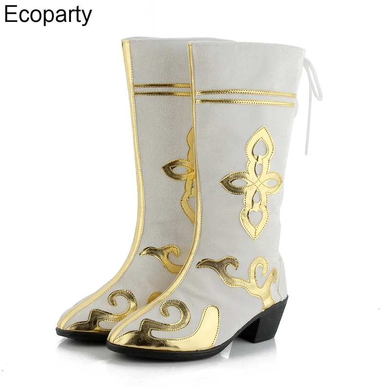 Bottes de danse mongole chinoise pour hommes et femmes, chaussures de spectacle, de carnaval, d'halloween, de fête