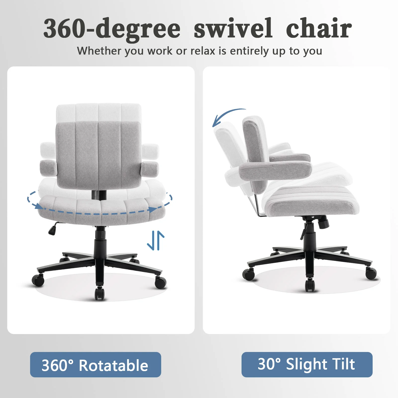 VIGOSIT Criss Cross Chair, Anti-Grip fabric Comfort Cushion Modern Tailor Seat chair for Office,Cute Vanity Swivel Chair with Back Modern Fabric with Wheels Swivel Task Home Gaming Chair image 6