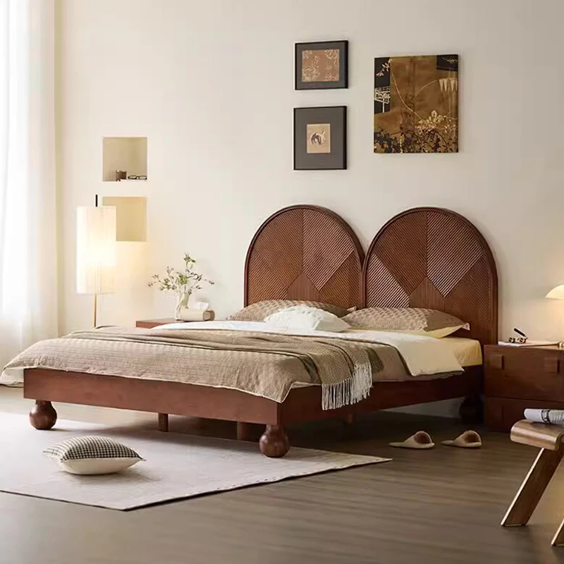 French vintage style double bed, master bedroom, solid wood queen bed, American home