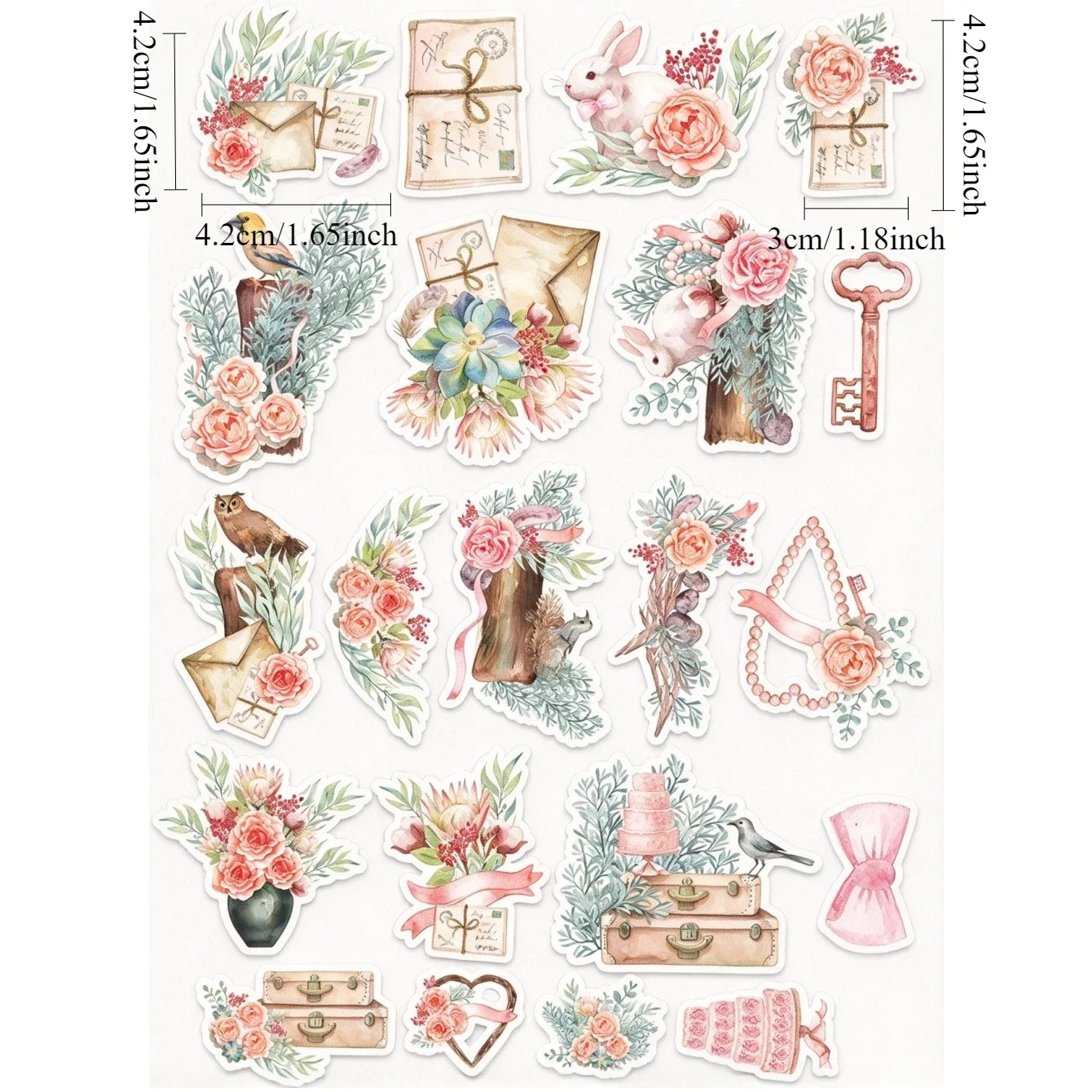 21pcs  Watercolor Rose Flower Wedding Cake  for Handwriting Book Planner DIY Photo Albums Daily Scrapbooking Water Bottle