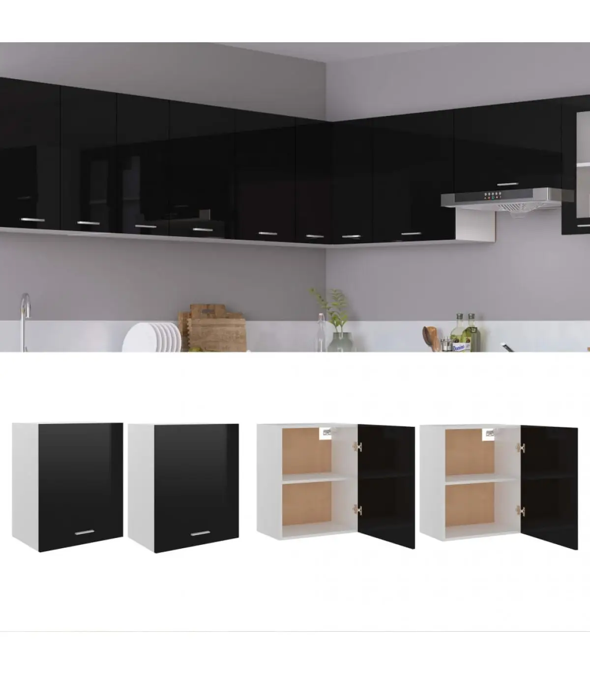 Kitchen cabinets hanging cabinets 2 Pcts agglomerate black glitter 50x31x60 cm