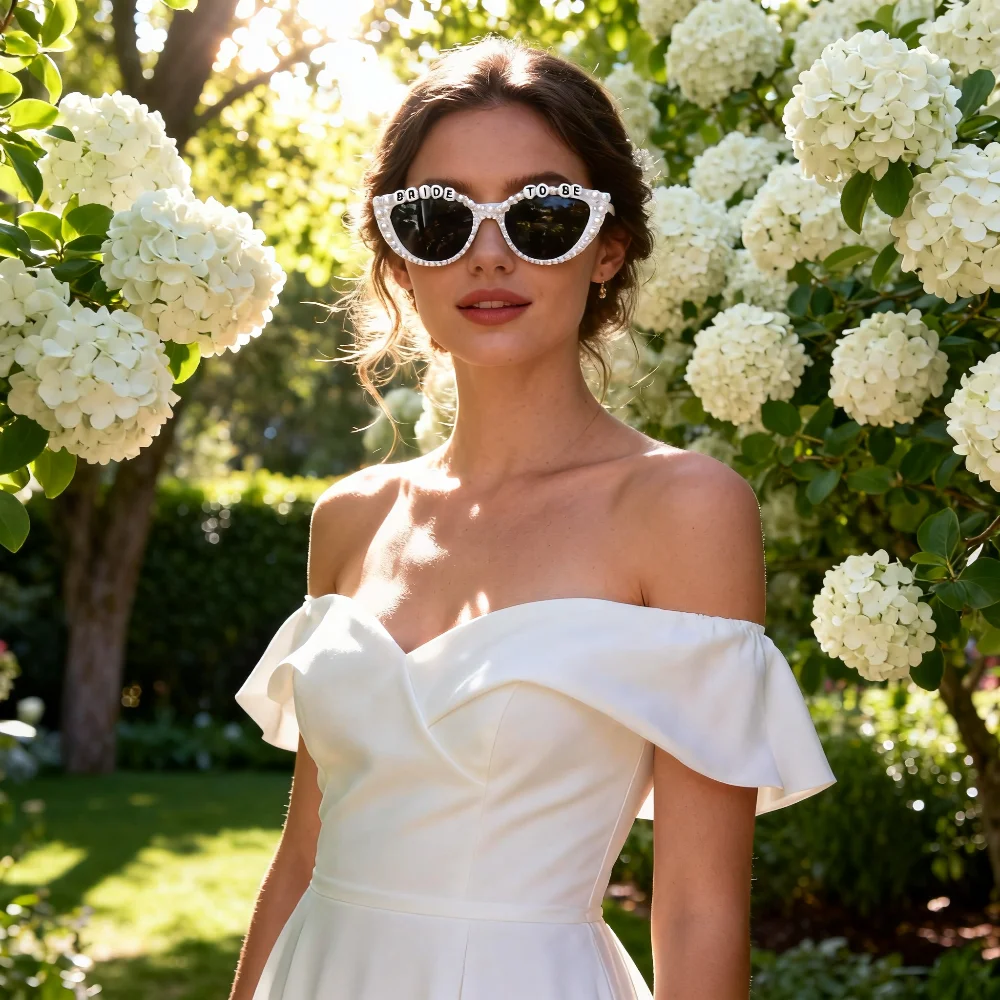 Neu verheiratet Pearl Sonnenbrille für Brautparty, Junggesellinnenabschied, Hochzeitsdekoration, Foto-Requisiten, Geschenk für die zukünftige Braut – Detail 1
