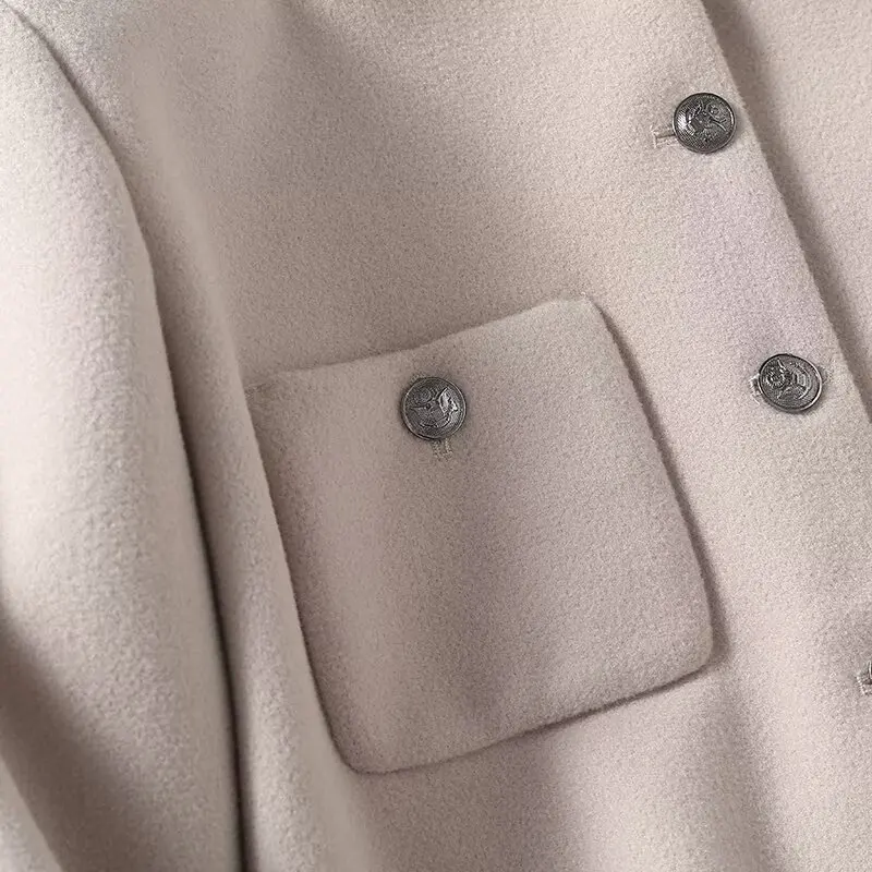 Withered Fashion Women's Winter Coat Women Tops British Shoulder Badge Decorative Wool Jacket