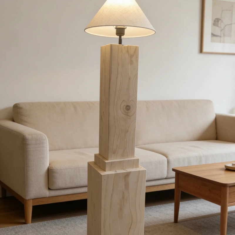 

2025 new wooden pile floor lamp vertical natural wind Japanese solid wood lamp art living room sofa next to the high sense