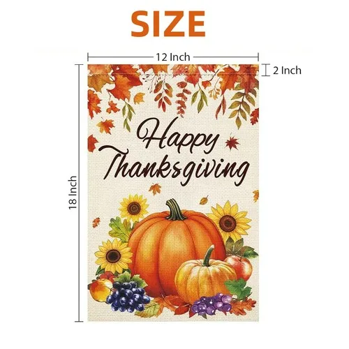 Happy Thanksgiving Pumpkin Garden Flag 12x18 Inch Burlap Sunflower Maple Leaves YYZ