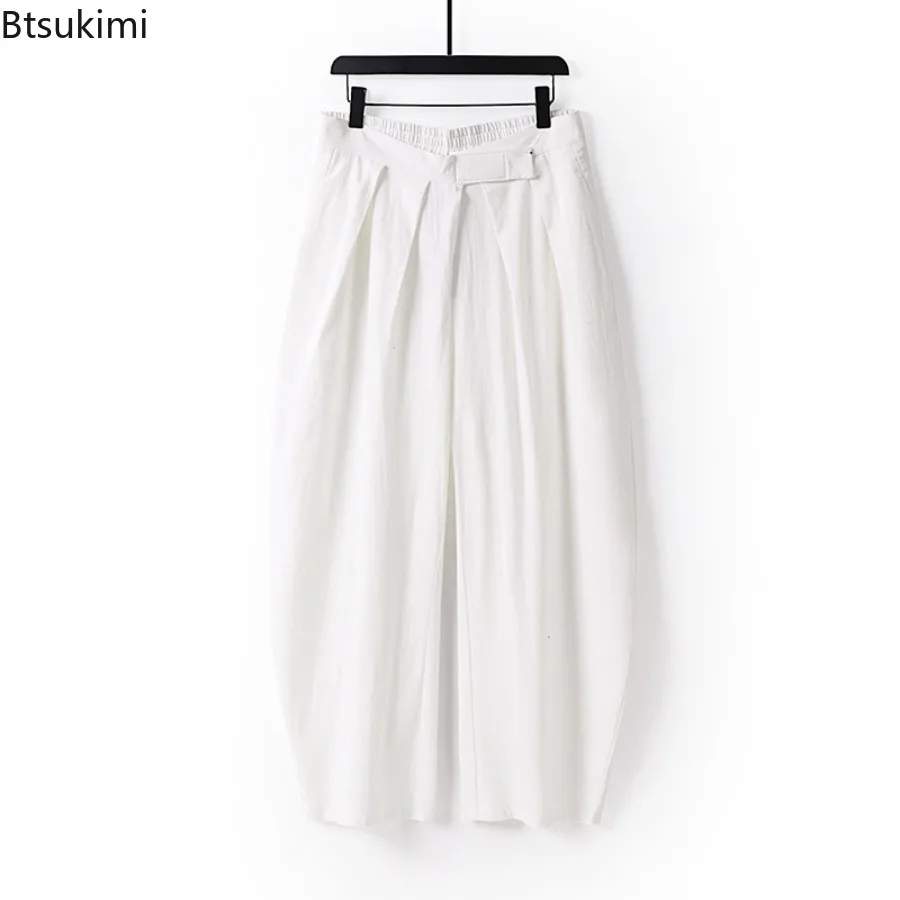 

2025 Men's Summer Linen Pants Straight Leg Pants Loose Wide Leg Casual Solid Color Pants Breathable Cotton Linen Trousers Male