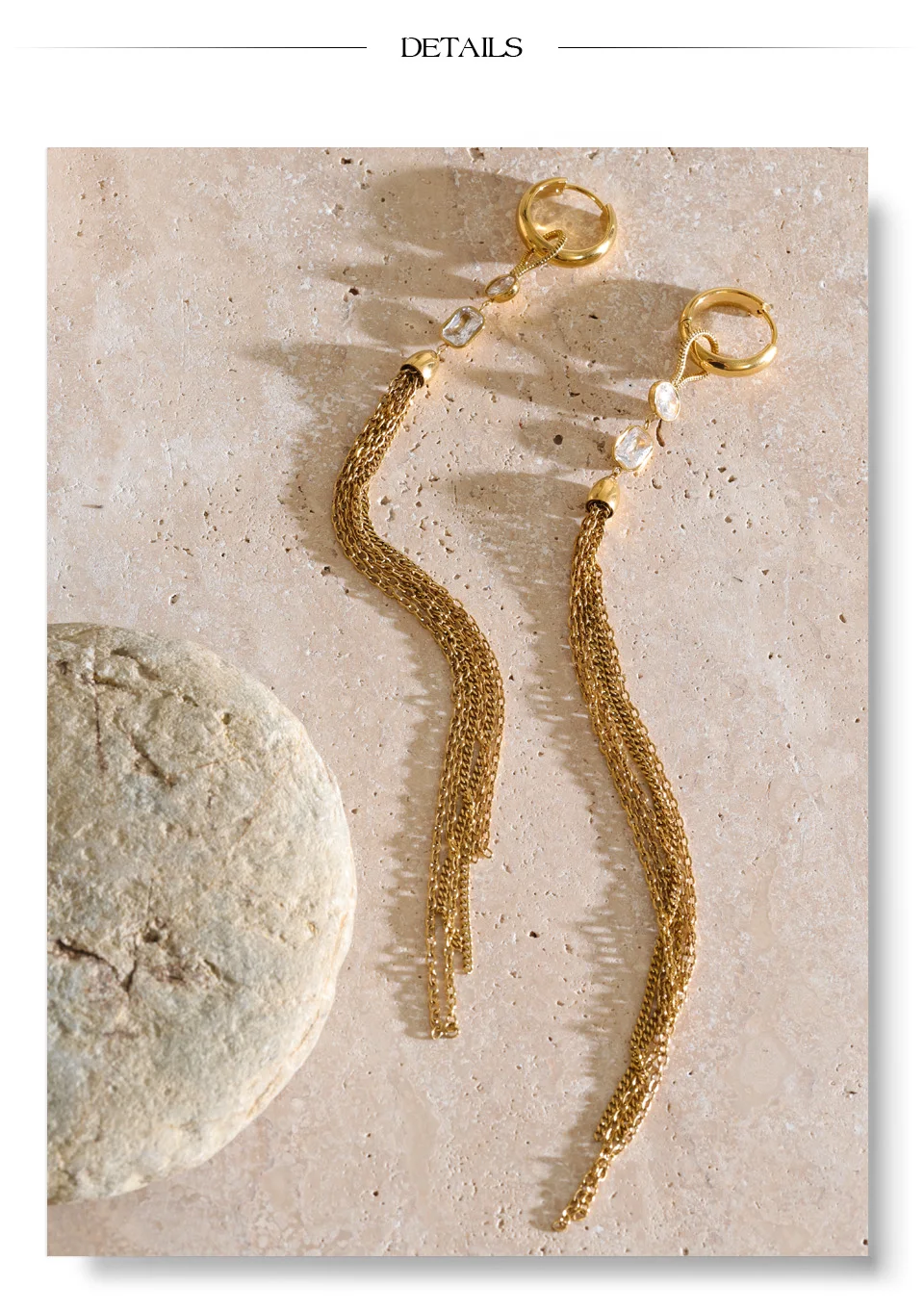 Yhpup Edelstahl Zirkonia Quasten-Wasserfall Lange Ketten-Ohrhänger PVD-Beschichtet Neuheiten Stilvoller Ästhetischer Schmuck – Detail 10