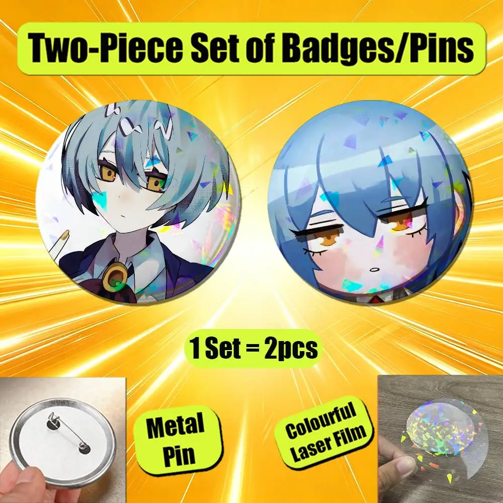 For Lobotomy Corporation Angela Gebura Netzach Enamel Pin Badge Set 2PCS Round Metal Button Brooch Backpack Ita Bag Pins Custom