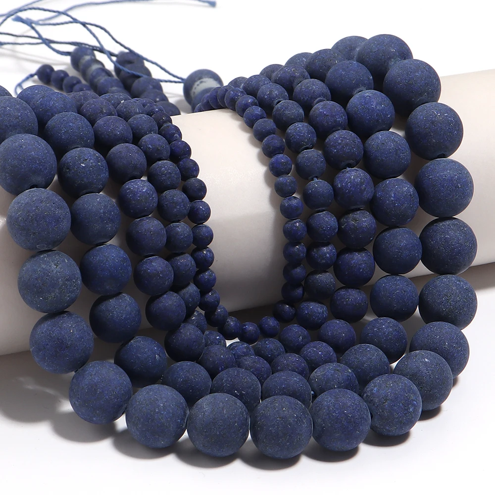 1 Strang/Lot 4/6/8/10/12 mm mattierte Lapislazuli-Steinperlen, runde lose Abstandsperlen für die Schmuckherstellung, DIY-Halskette, Armband – Detail 5