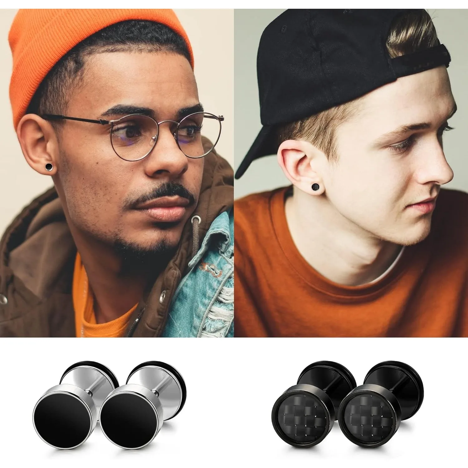 9 أزواج من الأقراط المصنوعة من الفولاذ المقاوم للصدأ للرجال والنساء أقراط مستديرة الغشاش المكونات مقاييس الأذن نفق أقراط رجالي