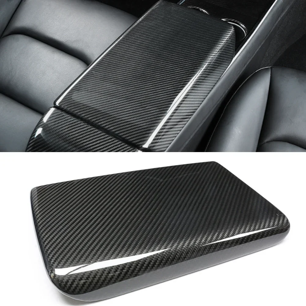 Dry Carbon Fiber Cover for Tesla Model 3 2019 2020 2021 2022 LHD RHD Interior Accessories Armrest Box Pad Frame Decor Sticker