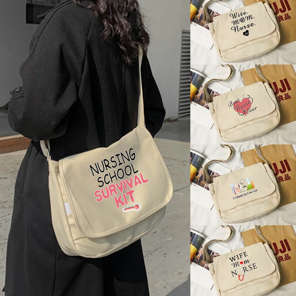 

Women's School Messenger Bags for Women Canvas Large Capacity Shoulder Ladies Designer Nurse Print Handbag Casual Female Handbag