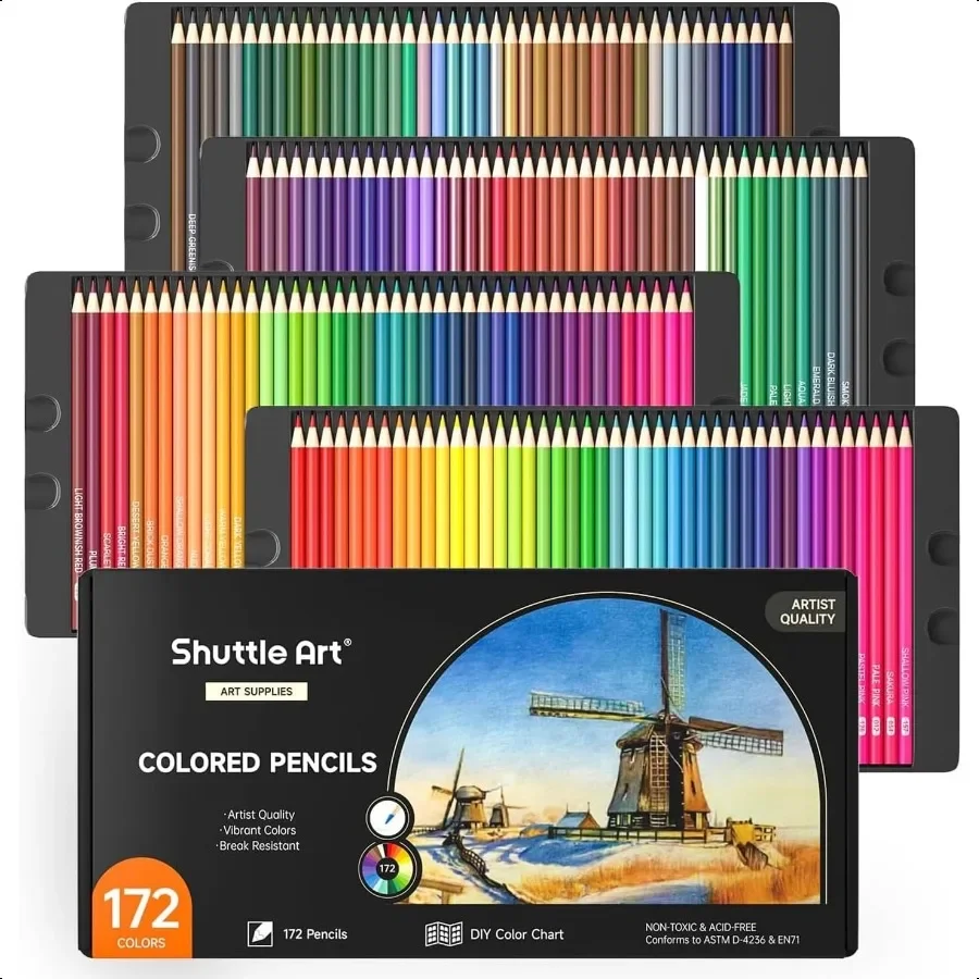 

172 Colored Pencils Soft Core Color Pencil Set for Adult Coloring Books Artist Drawing Sketching Crafting