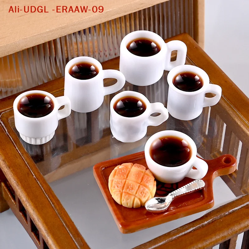 Toy Dollhouse Decor of Resin Coffee Drink Cups; 6-pcs Miniature Water Cup 1:12 Model Simulation Set