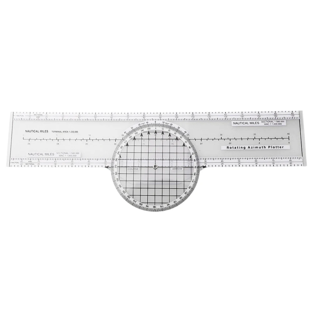 Plotter de navegación para aviones de aviación, regla deslizante giratoria de 360 grados, ABS transparente, 1 ud.