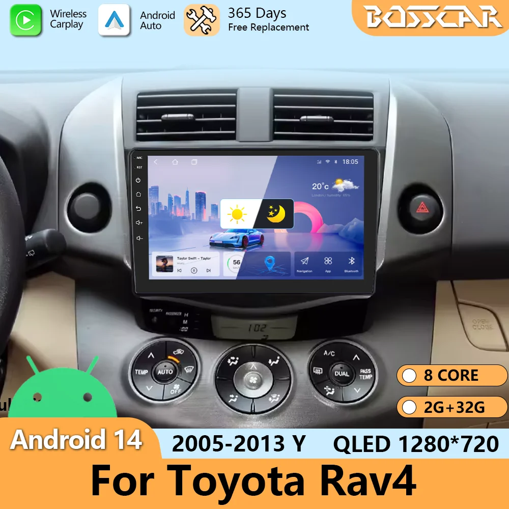 

Автомобильный радиоприемник BOSSCAR для Toyota RAV4 RAV 4 2005-2013 Android 14, мультимедийный плеер 2Din Carplay DSP, навигация, GPS, 4G, WIFI, стерео