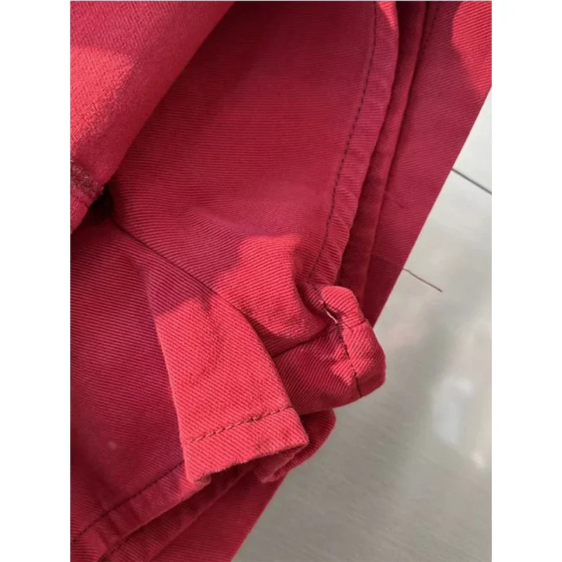 2025 Spring Summer New Red High Waist Denim Short Skirt Female Fashion Buttons Zipper Slim A-line Skirt Women Clothes Mini Dress