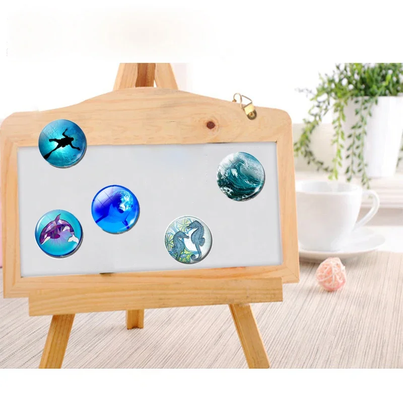 Scuba Diving 30MM Fridge Magnet Ocean Underwater creature Photo Glass Cabochon Magnetic Refrigerator Stickers Note Home Decor