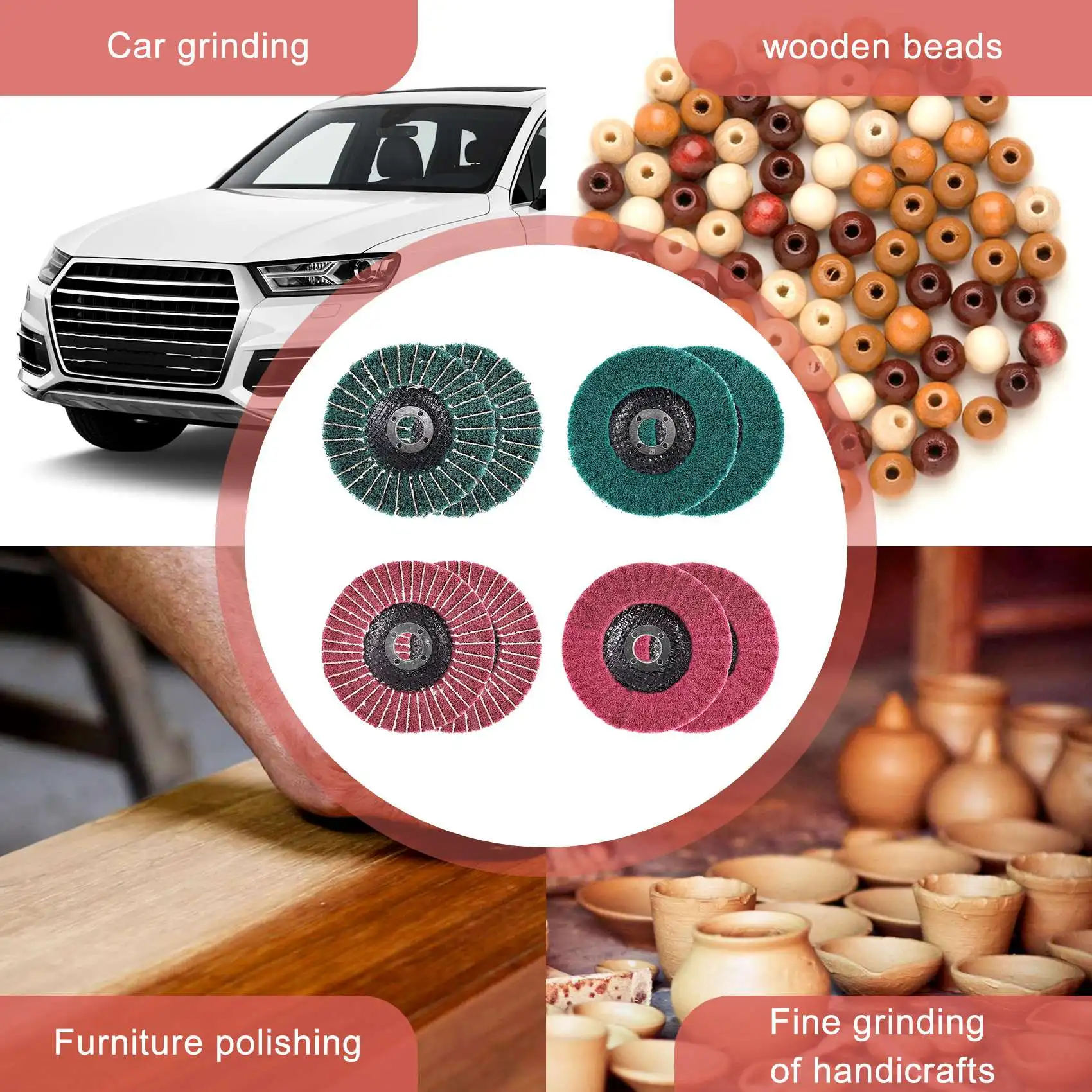 A25F-8PCS 4 Inch Red & Green Nylon Fiber Flap Discs Set Assorted Sanding Grinding Buffing Wheels For Angle Grinder