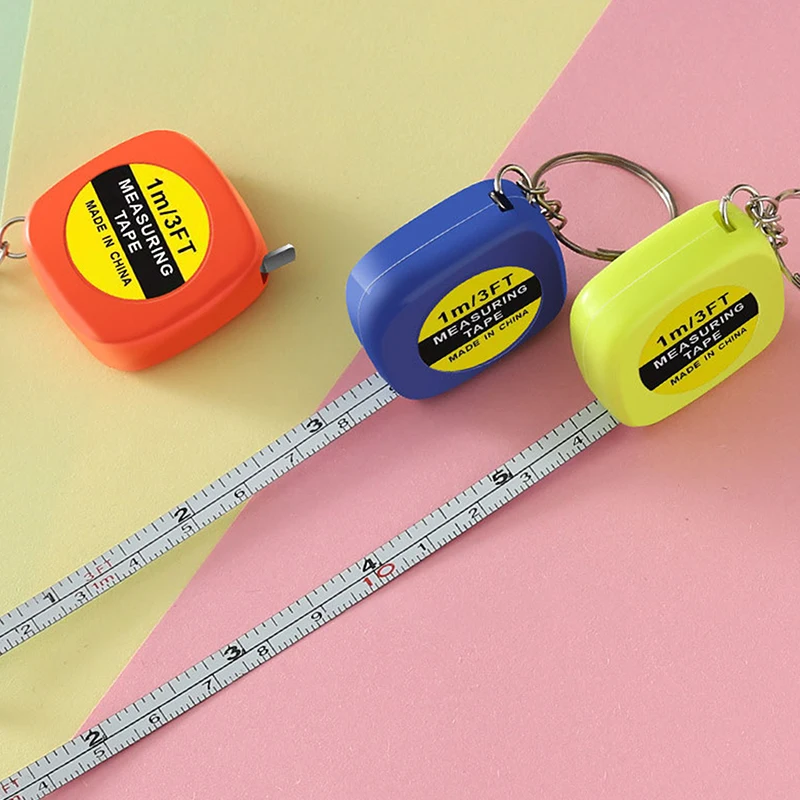 1PC 1M Length Automatic Telescopic Ruler Portable Mini Metal Tape Measure With Keychain Square Children Height Ruler