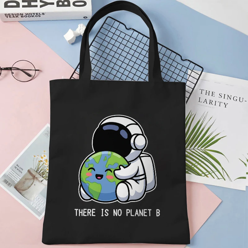 Bolsas de lona astronauta bonito, sacolas de compras adolescentes, série espacial engraçada, armazenamento gráfico, saco comprador reutilizável para estudante