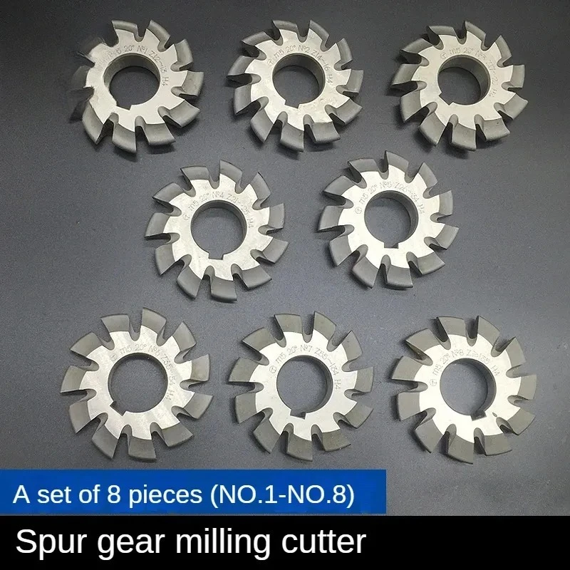 Spur Gear Milling Cutter Set PA20° HSS Disc Cutter M1-M3 Modulus NO.1-NO.8 8Pcs/Set