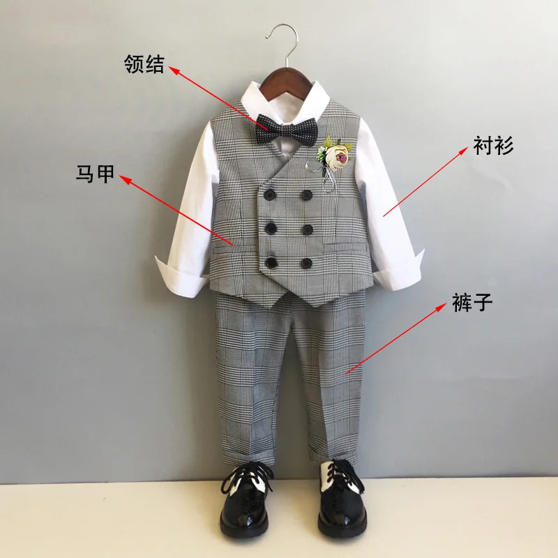 Children Formal Suit Flower Boys Wedding Dress Prince Kids 1 Year Birhtday Photograph Suit Toddler Boy Performance Party Costume