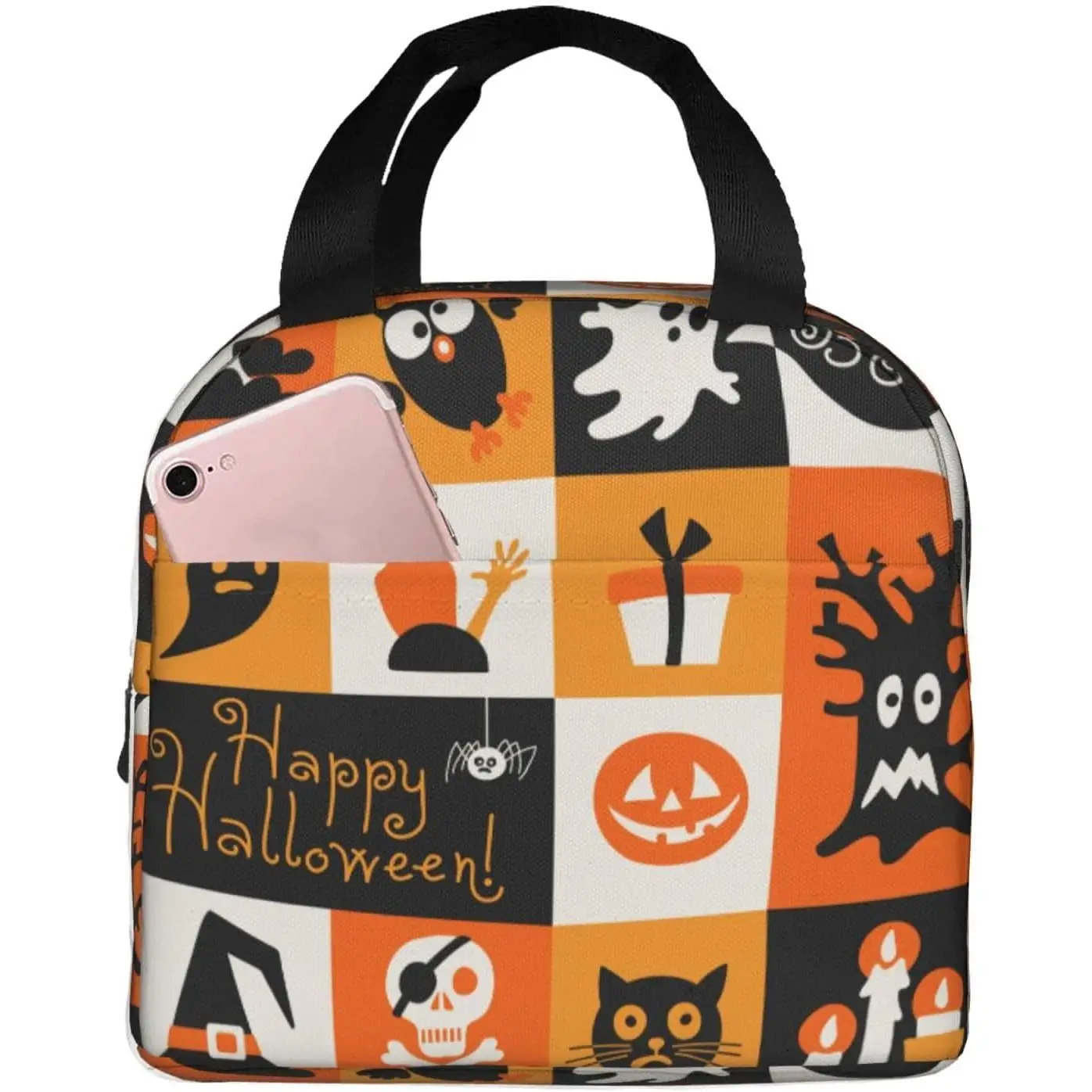 

Изолированная сумка для обеда с жутким фонариком и тыквой для женщин и мужчин, многоразовая коробка для завтрака, вмещает ланч-бокс, портативная сумка-холодильник, контейнер