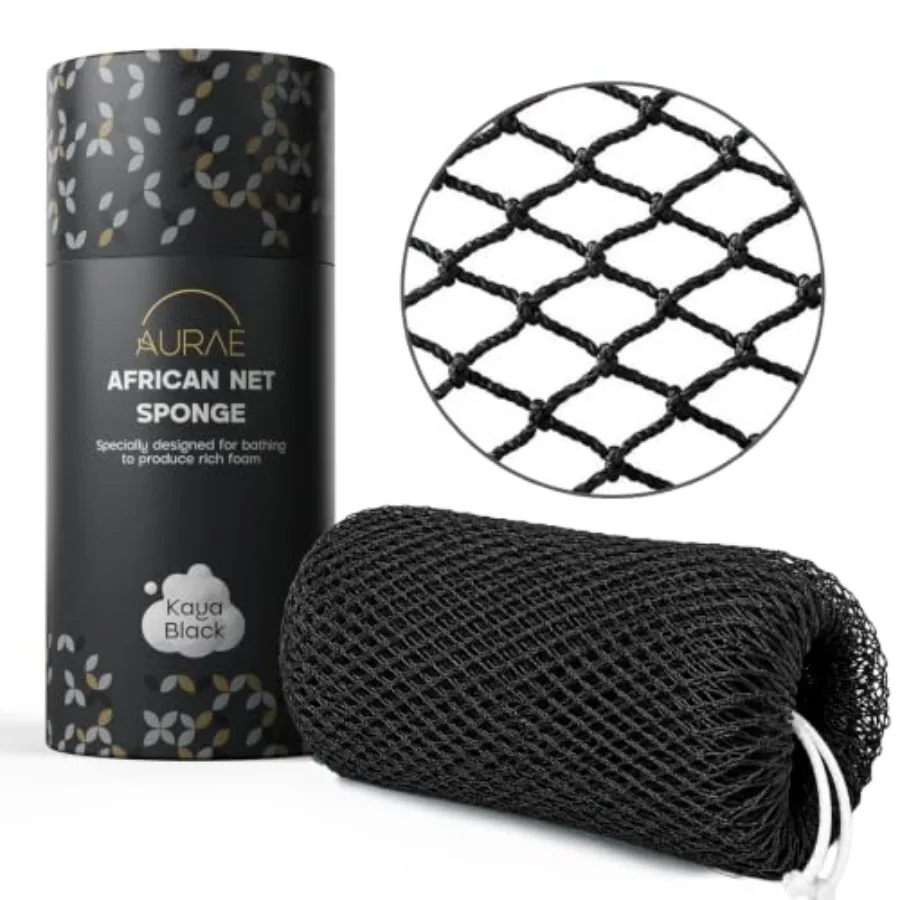 Premium African Net Sponge Authentic Exfoliating Body Scrubber, 45-Inch, Quick-Drying