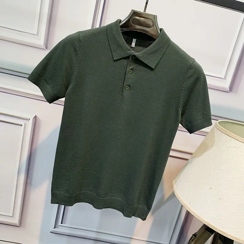 Polo à manches courtes pour hommes, coupe cintrée, style coréen, couleur unie, vêtements d\'été