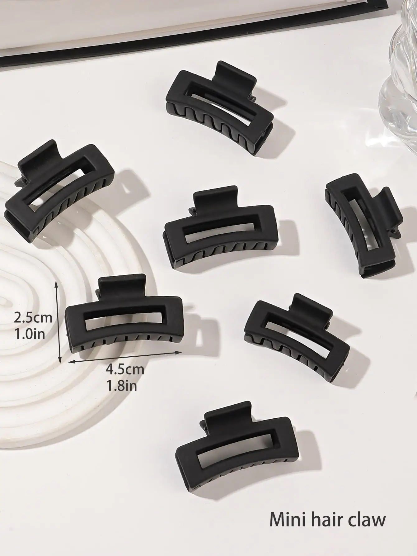 7-teiliges Mini-Set mit mattschwarzen hohen Pferdeschwanz-Haarklammern für Frauen und Mädchen, kleines rechteckiges Haar-Accessoire, rutschfeste Krabben-Haarnadel – Detail 3