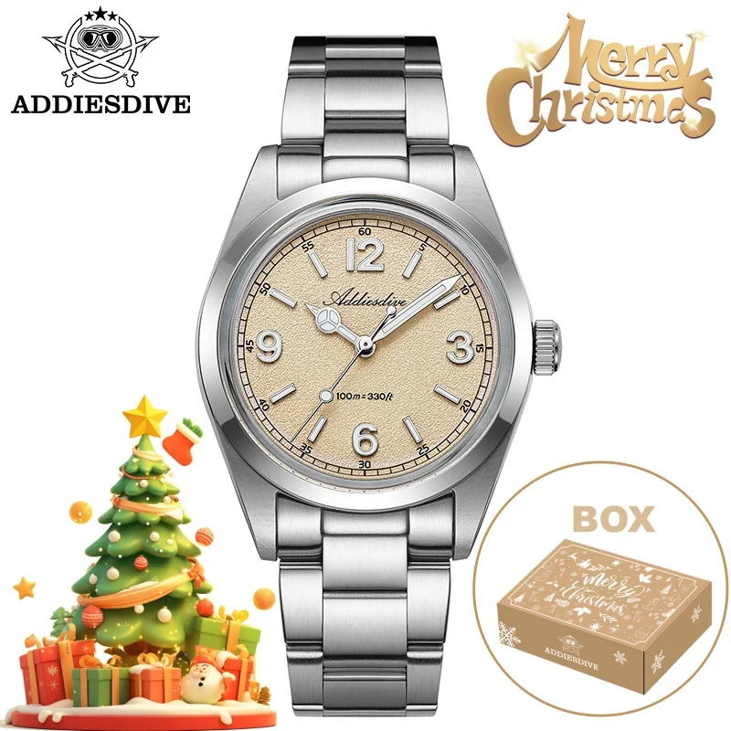 

ADDIESDIVE 36mm AD2518 Men's Watch Christmas Gift 316L Stainless Steel Bubble Mirror Glass 10Bar Diving Quartz Watch