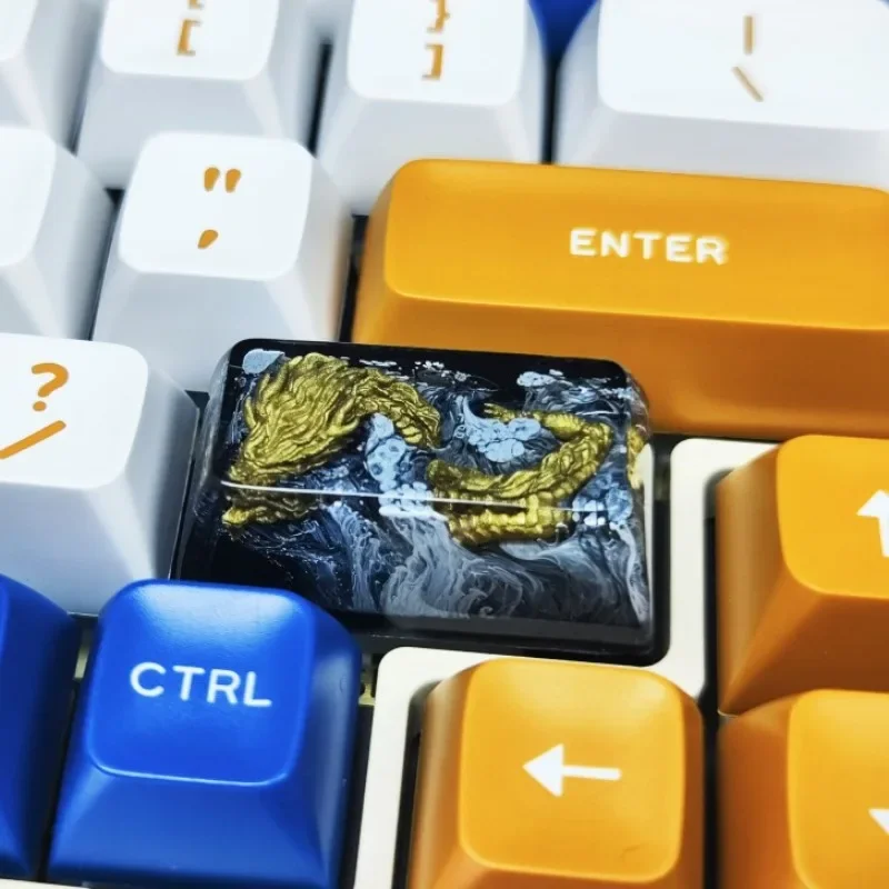 Black Gold Dragon Resin Keycap Spacebar Personality Drip Glue Customized Keycaps for Mechanical Keyboard Gaming Accessories Gift