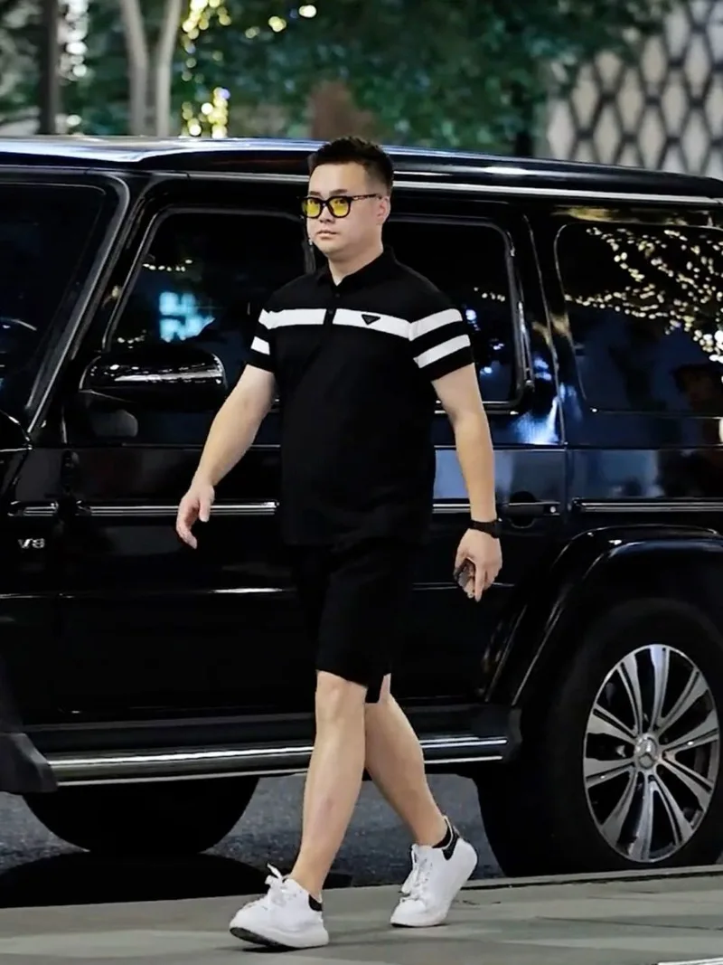 

Fashionable and Handsome Polo Top Two-piece Set for Men's Business Style Short Sleeved Versatile Shorts Male Clothing