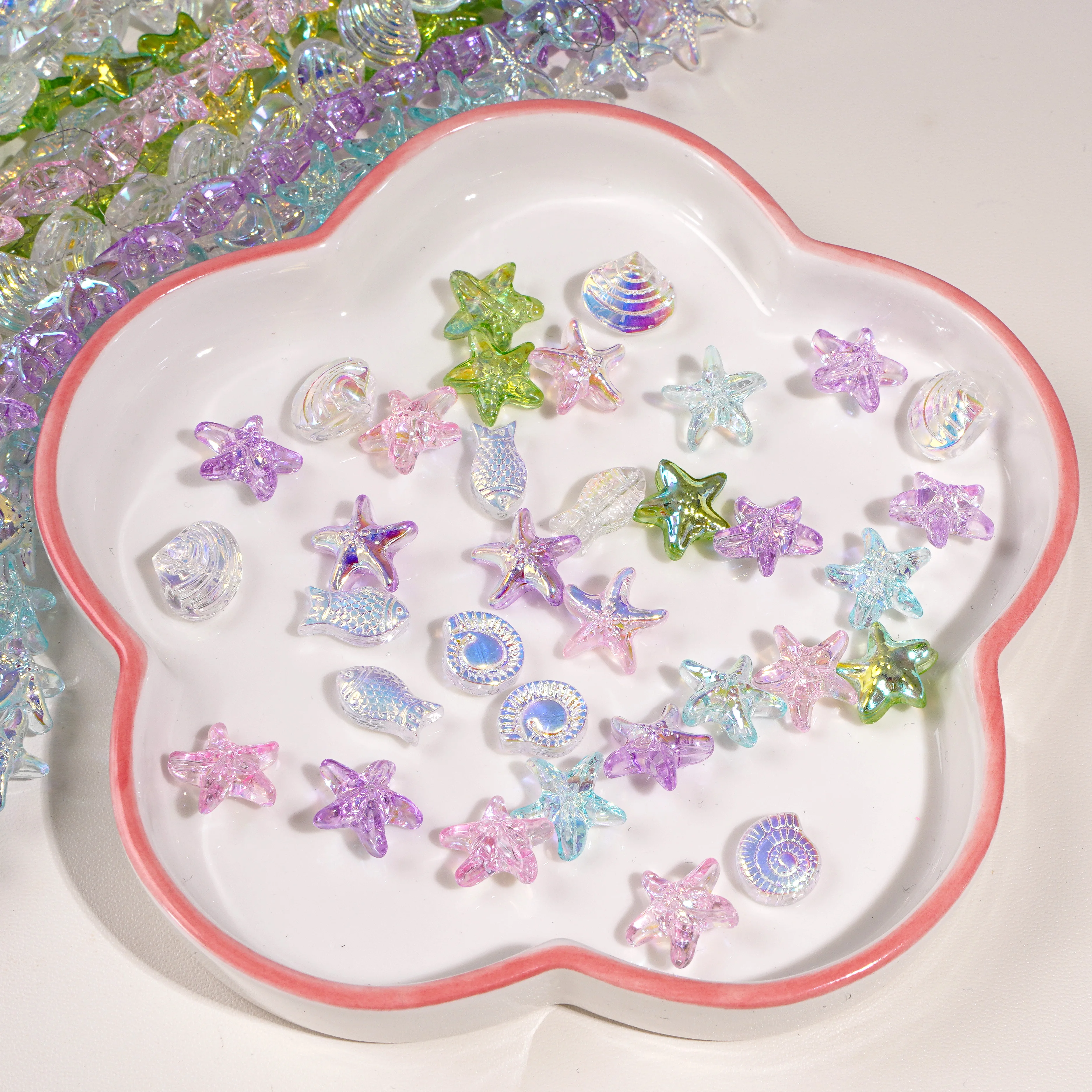 

5pcs transparent beads from the Ocean Series, including spacer beads, suitable for DIY jewelry making, such as earrings, bracele